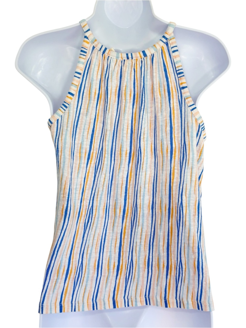 CHRISTIAN SIRIANO 100% Linen Striped Halter Tank Top Coastal Small - Picture 3 of 8